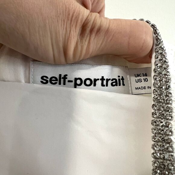 Self-Portrait White Sequin Mini Dress Flower Rhinestone - Picture 9 of 13